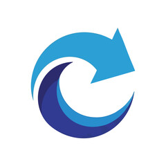 Dynamic Blue Cycle Symbol. A contemporary abstract graphic depicting motion and return. This vibrant design represents renewal, update processes, or continuous improvement.