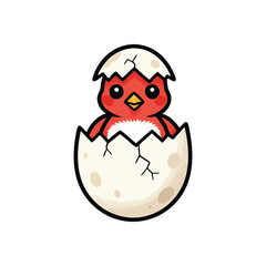 Cute Chick Hatching from Cracked Egg. An adorable feathered fledgling emerges from its fractured shell, symbolizing fresh beginnings and new life. A charming illustration against a dark backdrop.