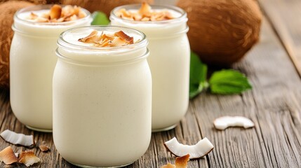Creamy Coconut Dessert in Glass Jars with Tasty Toppings