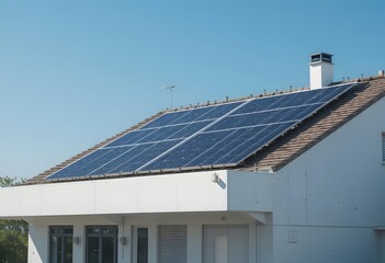 Fototapeta premium Modern home showcasing solar panels for renewable energy and sustainability on a bright sunny day