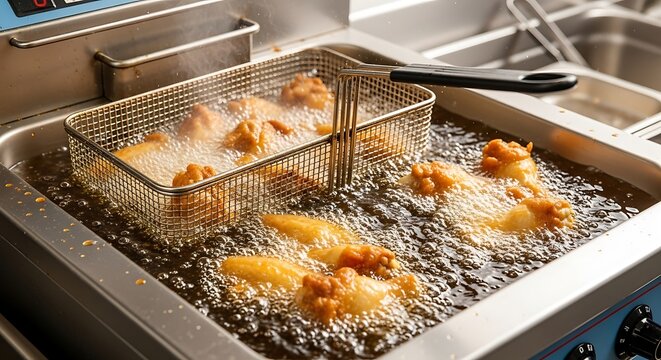 Deep Frying Chicken Wings in Industrial Kitchen Fryer Equipment