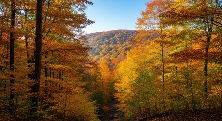 Fototapeta premium Autumn foliage fills a valley vista