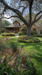 Charming Cottage with Lush Garden and Tree