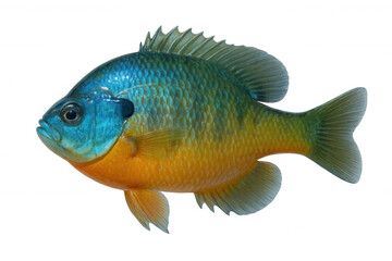 Fototapeta premium Sunfish gliding with vivid orange and blue coloration, revealing intricate marine details against clean, translucent backdrop