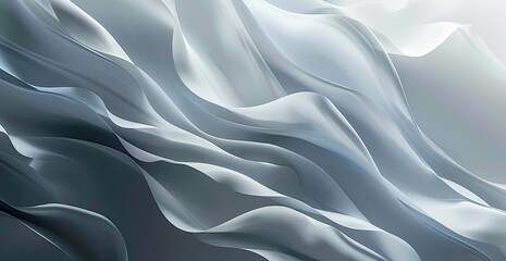Obraz premium Abstract image of flowing, light gray fabric with soft, undulating waves and subtle highlights, creating a sense of movement and fluidity
