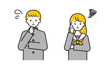 シンプルな学生の男女_困った