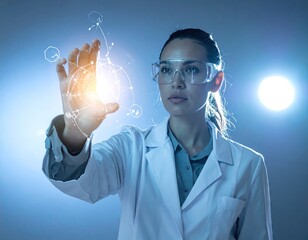 Scientist Interacting with Holographic Display