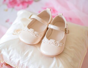 Infant shoes on satin pillow