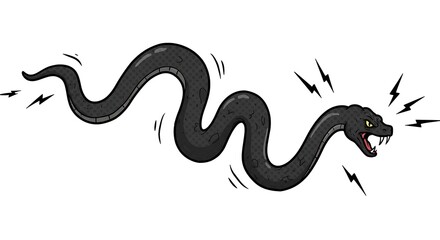 Obraz premium A comic style cartoon of an enraged snake striking forward with jagged motion lines, centered on a plain white background 