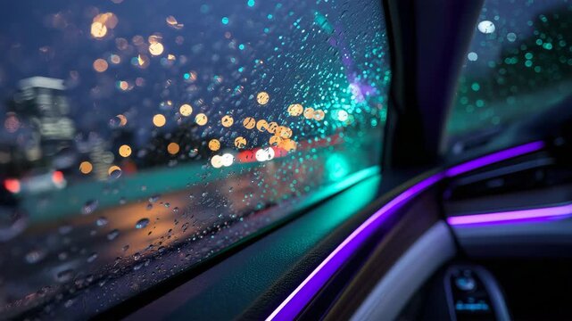 電動車窓に映る雨夜のハイウェイ