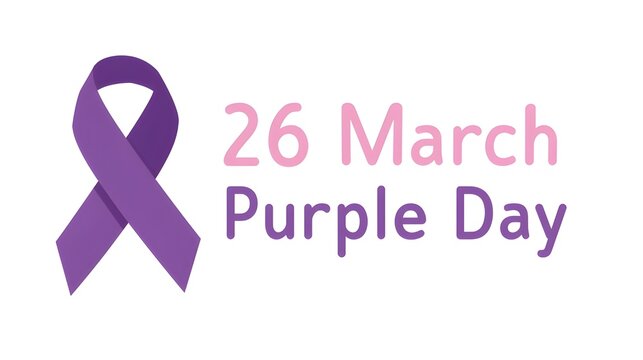 Purple ribbon symbol on white isolated backdrop. 26 march holiday social propaganda for medical poster, social banner, info or gift card. Flyer or cloth print. Minimal style stock vector illustration