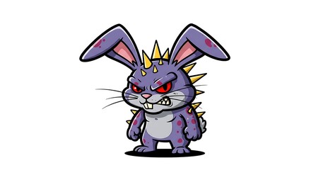 A graffiti style cartoon rabbit bunny with spiky scales, angry glare, and bold colors, centered on a plain white background
