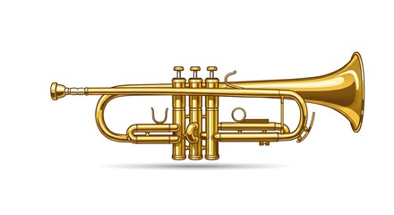 Obraz premium A realistic vector illustration of a golden trumpet with detailed valves and reflections, centered on a clean white background 