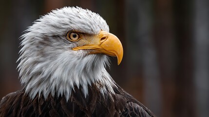Obraz premium Majestic close-up photograph of a bald eagle, sharp detail of feathers and piercing eyes, perfect for patriotic campaigns, wildlife posters, and education.