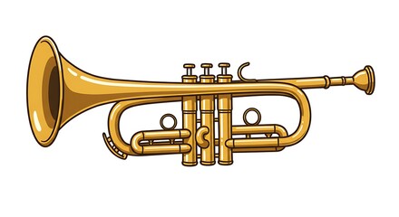 Fototapeta premium A realistic vector illustration of a golden trumpet with detailed valves and reflections, centered on a clean white background 