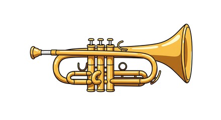 Fototapeta premium A realistic vector illustration of a golden trumpet with detailed valves and reflections, centered on a clean white background 