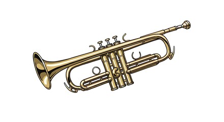 Obraz premium A realistic vector illustration of a golden trumpet with detailed valves and reflections, centered on a clean white background 