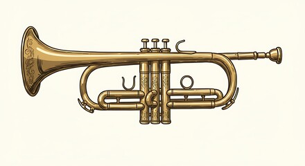 Naklejka premium A realistic vector illustration of a golden trumpet with detailed valves and reflections, centered on a clean white background 