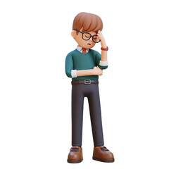 3D cartoon young male teacher character Disappointed Sighing with head down