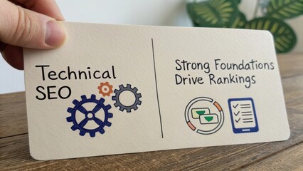 Technical SEO Concepts and Strong Foundations for Improved Search Engine Rankings Illustrated on a Stylish Card