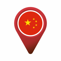 Location map pin icon with China flag flat illustration