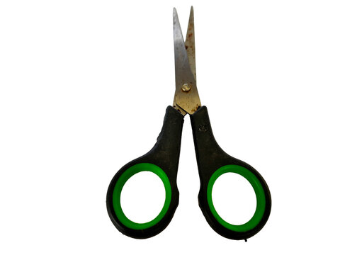 Small sharp scissors with green handle loops