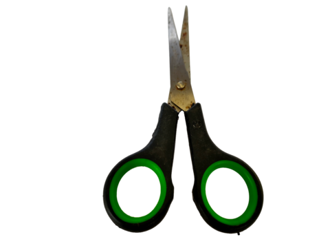 Small sharp scissors with green handle loops