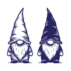 Two detailed black and white gnomes side by side in a hand drawn artistic style