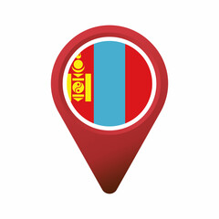 Red location pin with Mongolia national flag flat illustration