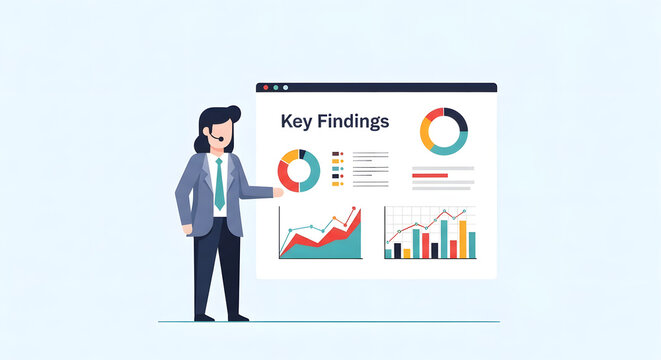Business presentation with key findings and graphs for strategic decision making