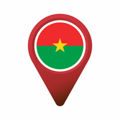 Red map pointer icon with Burkina Faso flag flat illustration
