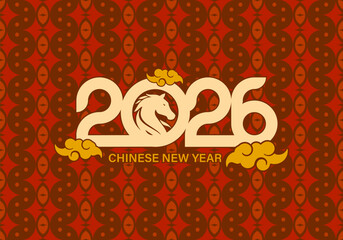 2026 number calendar design Chinese New Year. Year of the Horse.