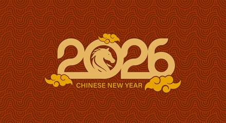 2026 number calendar design Chinese New Year. Year of the Horse.