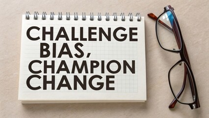 Inspirational Message on Notepad Encouraging to Challenge Bias and Champion Change for Personal Growth and Social Progress