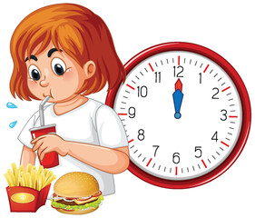 Child Drinking Soda and Eating Fast Food at Noon