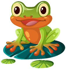 Cartoon Green Frog Sitting on Lily Pad Illustration