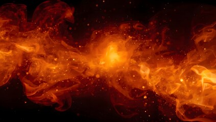 Abstract fiery nebula with glowing particles and cosmic dust in deep space