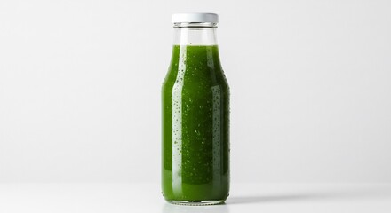 Bouteille jus vert clair lumineux photographie produit fraicheur naturelle. AI Generated
