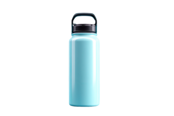 Light-blue metal water bottle with handle