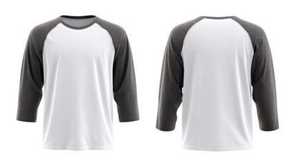 Blank white crew neck tee with gray raglan sleeves.  Front and back views