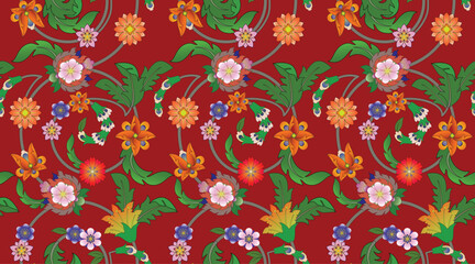 seamless floral pattern in  damask style motif suitable for wallpaper, clothing, curtain, textile, tile, blanket and fabric design isolated illustration vector archive EPS file.