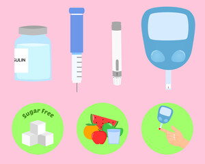 blood sugar level medical equipment element set. blood glucose monitoring. diabetes awareness