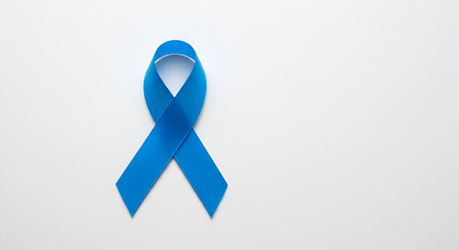 A single blue awareness ribbon is displayed on a white background, symbolizing world diabetes day.