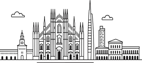 Milan city with landmark linear vector