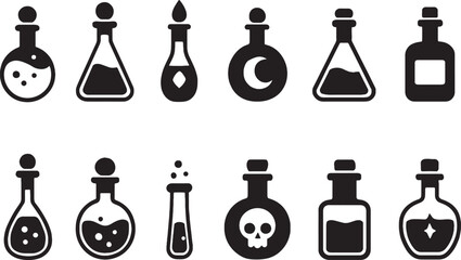 Set of bottles of dangerous chemical