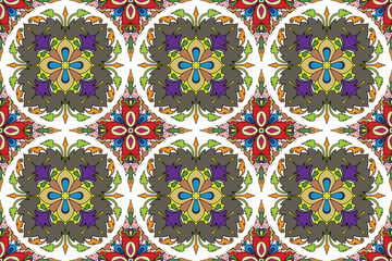 Traditional Thai art abstract seamless circle damask pattern motif suitable for wallpaper, curtain, cloth, textile, tile and fabric design isolated illustration vector archive EPS file.
