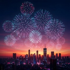 Fireworks and red lanterns on Chinese New Year night.