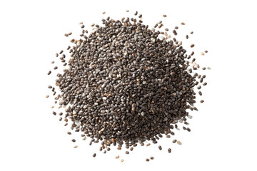 Small, dark-gray seeds,?tightly?clustered,?forming?a?circular?heap,?against?a?black?background.?Slight?variations?in?tone