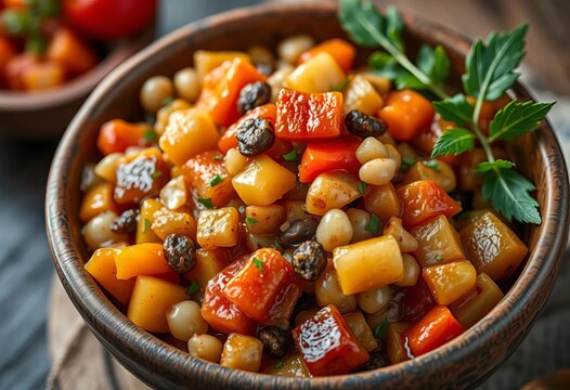 Close-up of a rustic bowl filled with ostri, a traditional Georgian dish,  georgian food,   comfort food