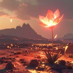 Fototapete Bordeaux 3D render of a desolate Martian landscape with a single, glowing alien flo   © PandaUniverse